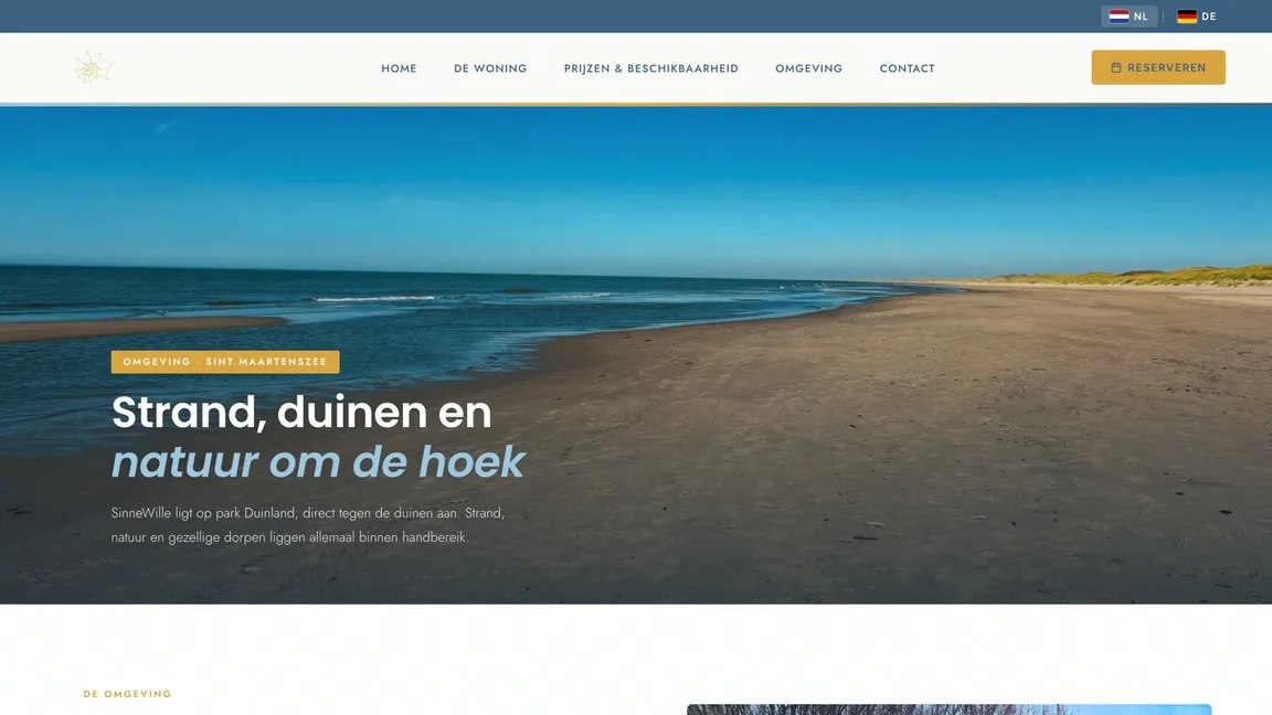 Schermafbeelding van de website: Vakantiewoning website voor Sinne Wille Vakantiehuis