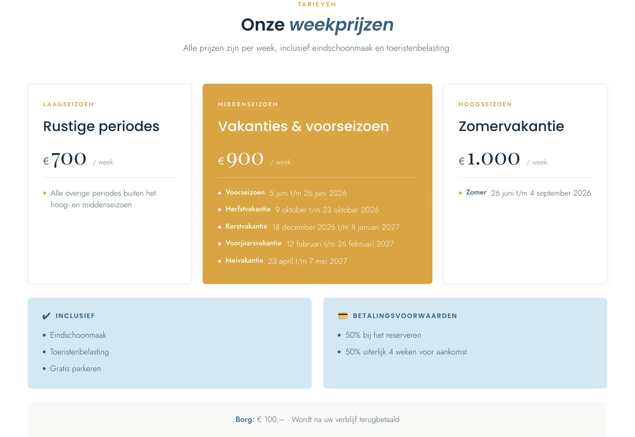 Prijzen en voorwaarden op de website van vakantiesintmaartenszee.nl