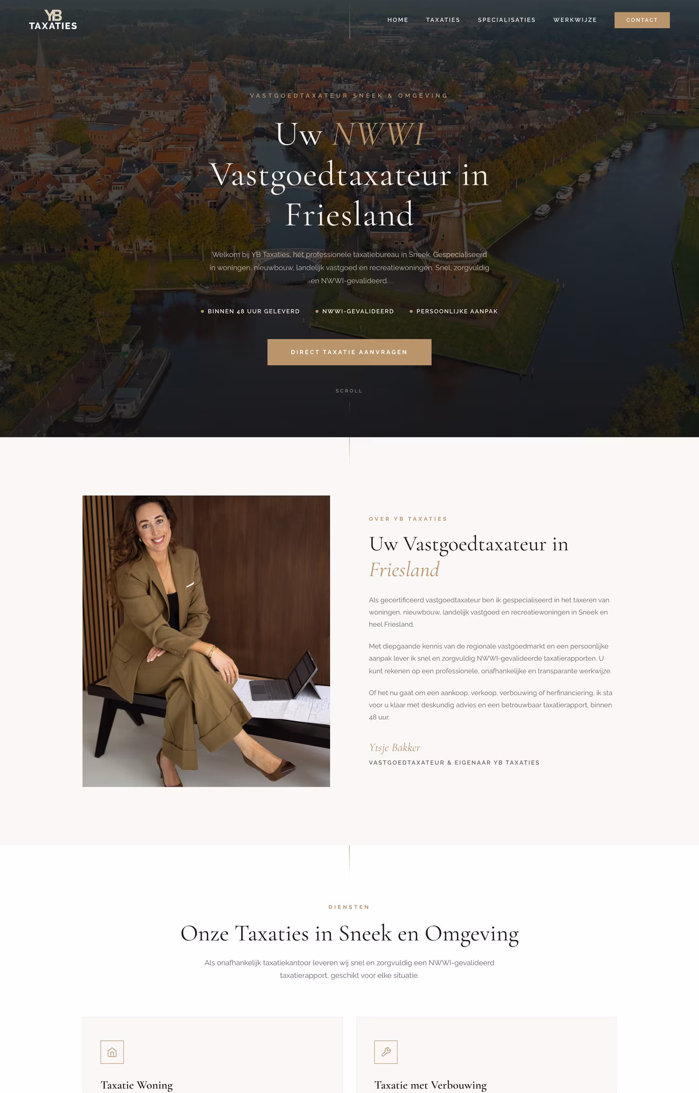 Website van ybtaxaties.nl, gebouwd door NJ Visuals