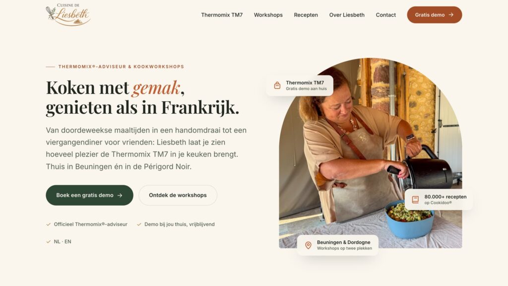 Homepage van Cuisine de Liesbeth, website gebouwd door NJ Visuals